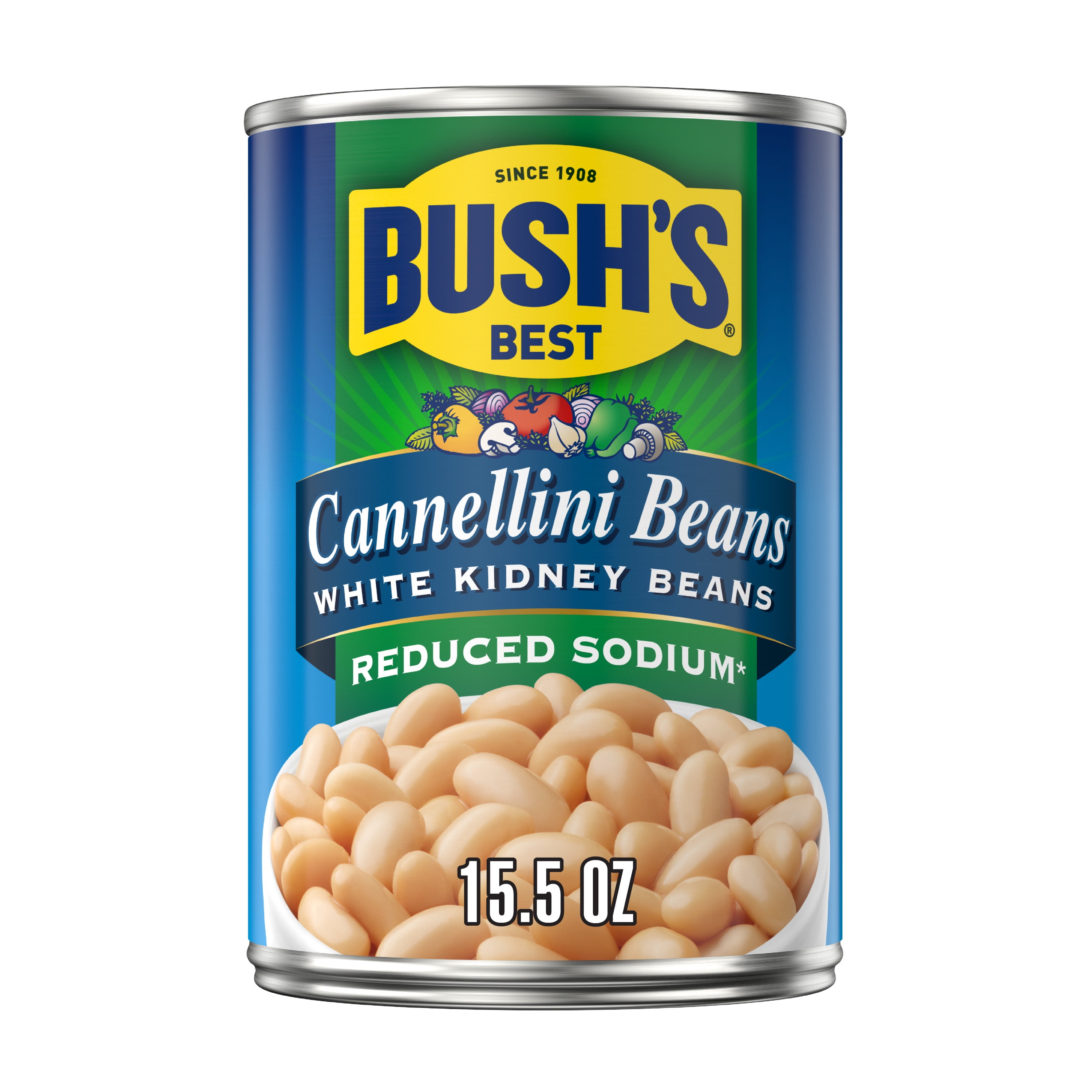 Bush's Reduced Sodium Cannellini Beans, Canned White Kidney Beans, 15.5