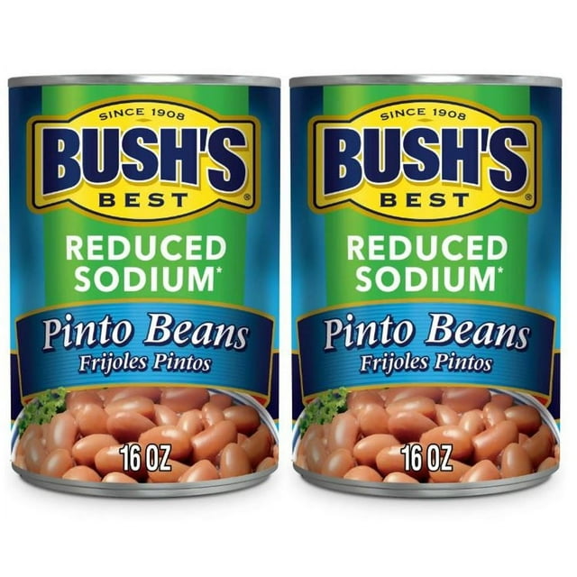 Bush's Reduced Sodium Pinto Beans, Canned Beans, 16 oz Can, Pack of 2
