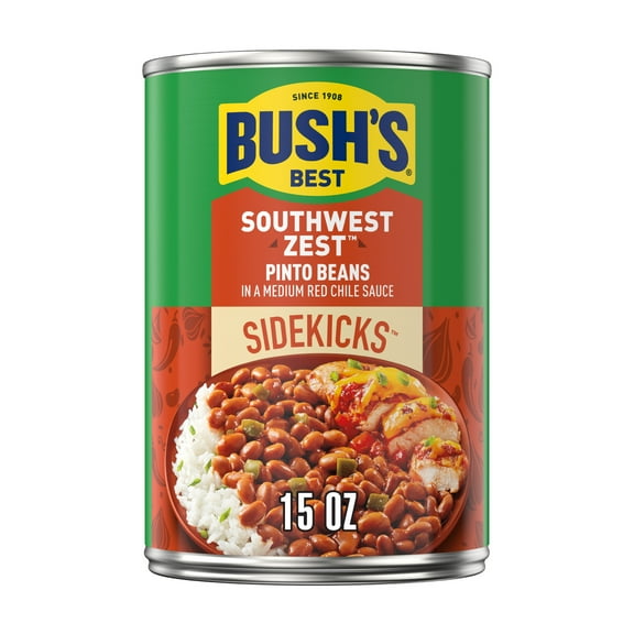 Bush's Sidekicks Southwest Zest Pinto Beans, Canned Beans, 15 oz Can