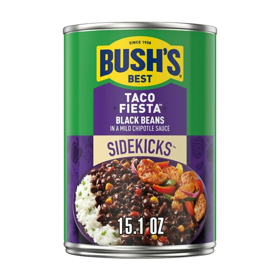 Bush's Sidekicks Taco Fiesta Black Beans, Canned Black Beans, 15.1 oz 2 Can With Spoon