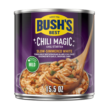 Bush's Chili Magic Beans, Slow Simmered White Beans in Mild Chili Sauce, 15.5 oz Can