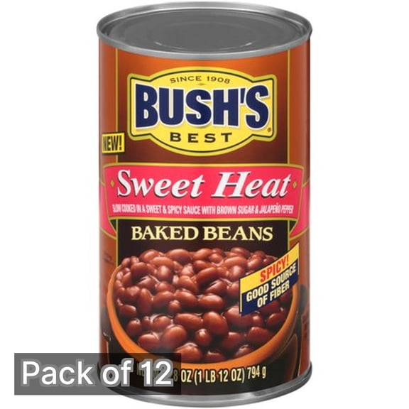 Bush's Sweet Heat Canned Baked Beans 28 oz (Pack of 12)