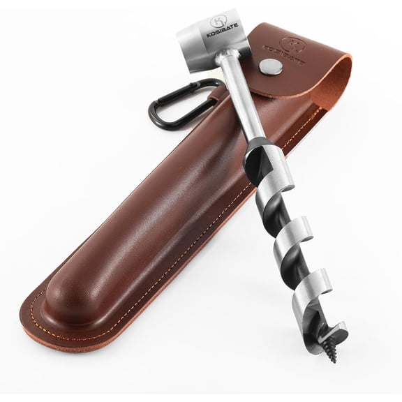 Bushcraft Gear, Hand Auger Wrench for Easy Wood Drilling - Settlers Wrench and Bushcraft Tools Perfect for Camping and Woodworking Tasks-Scotch Eye Wood Drill with Leather Case Brown.