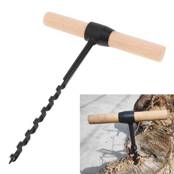Bushcraft Gear Hand Auger Wrench, Multipurpose Manual Survival Drill Bit Woodworking Hole Saw Bit, 0.62in/16mm for Outdoor, Camping with Wooden Stick