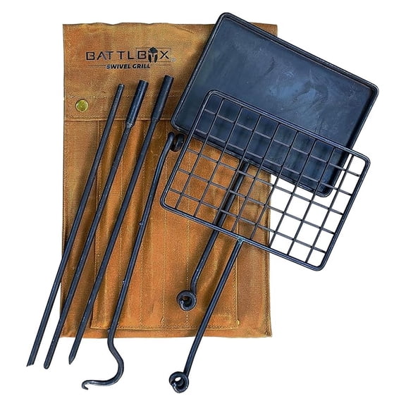 Bushcraft Grill Set, Steel Campfire Cooking Grate Swivel Grill For Outdoor BBQ Open Fire, Packable Campfire Cook Set, Heavy Duty Open Fire Swivel Camping Cooktop, Canvas Bag