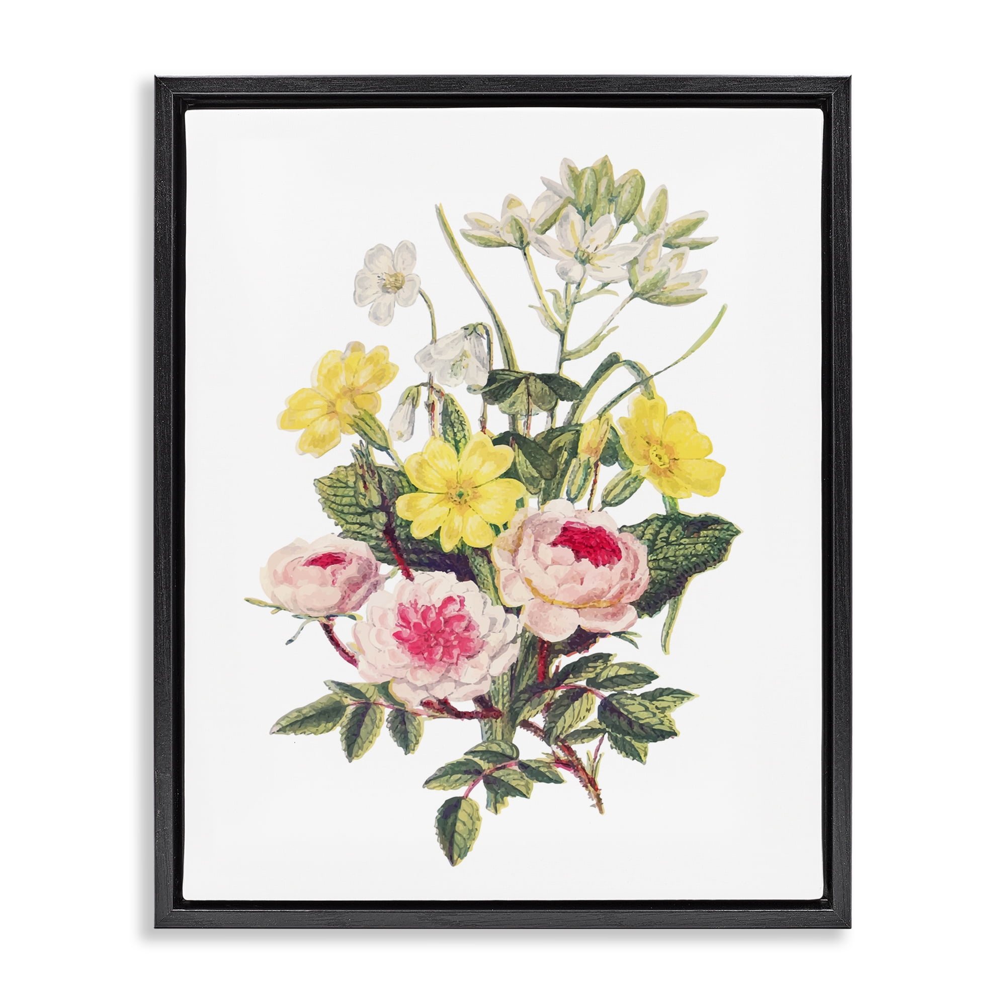 Bushel of Wild Florals Black Framed Floater Canvas Wall Art, design by Lettered and Lined