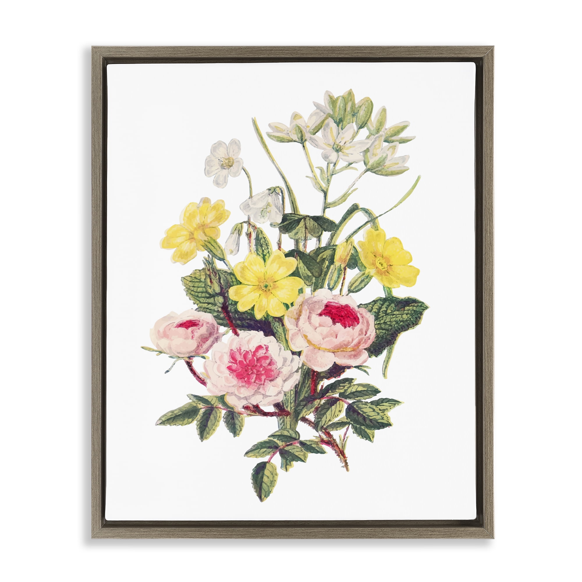 Bushel of Wild Florals Brown Framed Floater Canvas Wall Art, design by Lettered and Lined