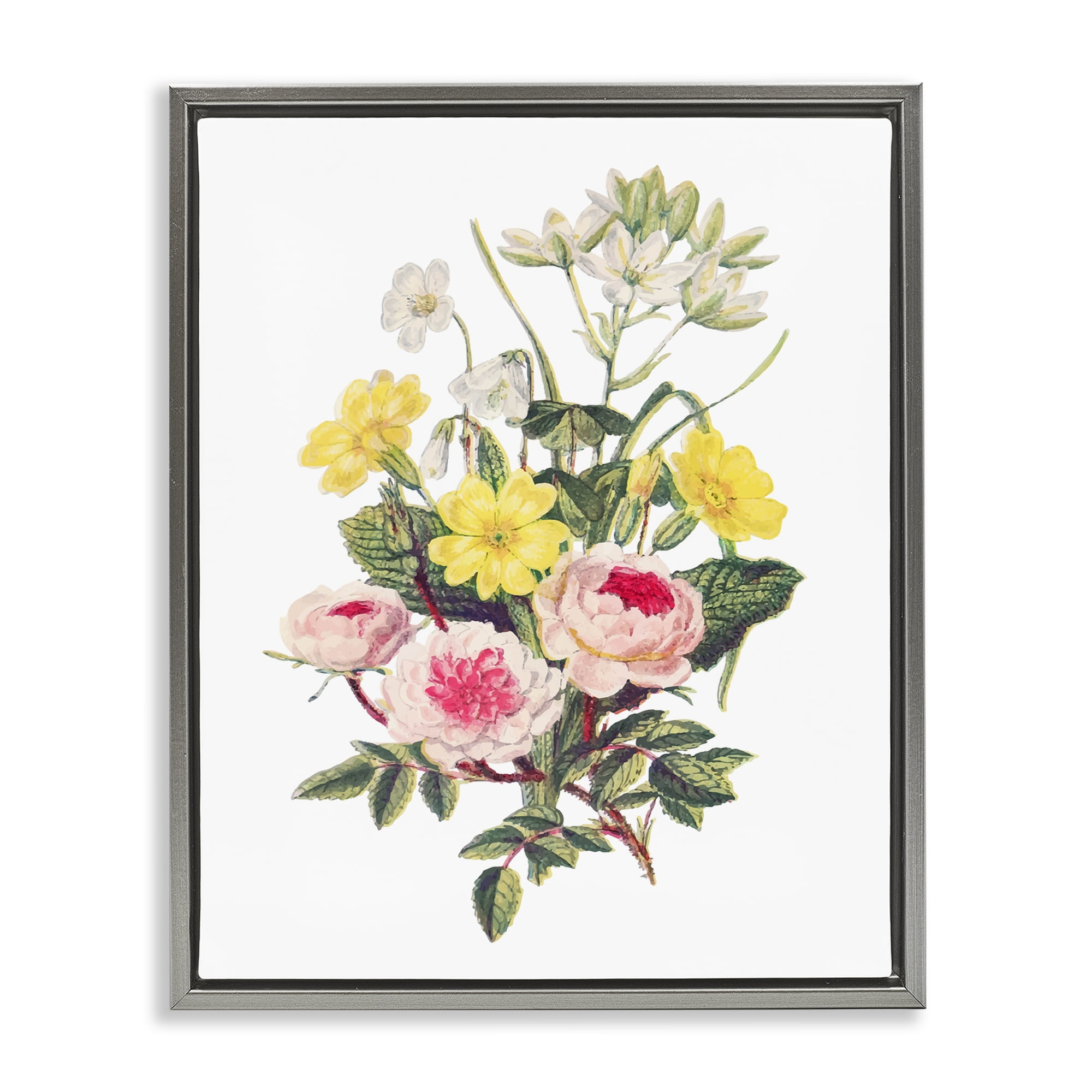 Bushel of Wild Florals Gray Framed Floater Canvas Wall Art, design by Lettered and Lined