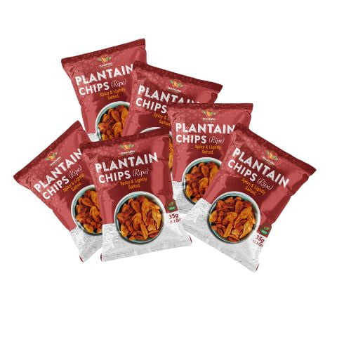 Bushfaller Snack Plantain Chips, (1.2 oz, 6-Packs), Healthy Snack Made With 100% Vegetable Oil, Non-GMO, Zero Sugar, Vegan, Naturally sweet & spicy