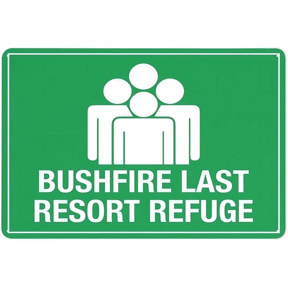 Bushfire Last Resort Refuge Reflective Aluminum Sign 12 x 8 Inches - UV Protected, Waterproof, Weatherproof, Fade Resistant, 4 Pre-Drilled Holes, Emergency Zone