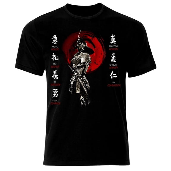 Bushido Code Virtues Samurai Mask Sword Japanese Ronin Katana T-Shirt