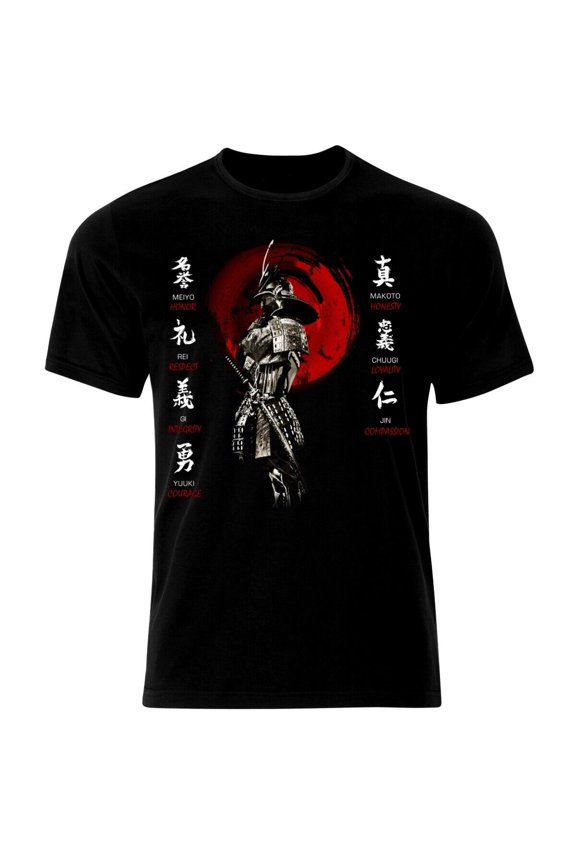 Bushido Code Virtues Samurai Mask Sword Japanese Ronin Katana T-Shirt