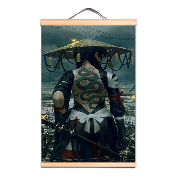 Bushido Tattoo Wall Art Decor Poster Wall Chart Japan Samurai Scroll Painting 1,Multicolor,11.8X17.7 inches