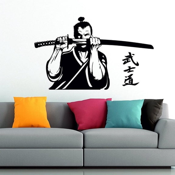 Bushido Wall Decal Samurai Warrior Katana Sword Japanese Martial Wall Sticker Vinyl Arts Decor for Home Room Decor Mural 57x35cm