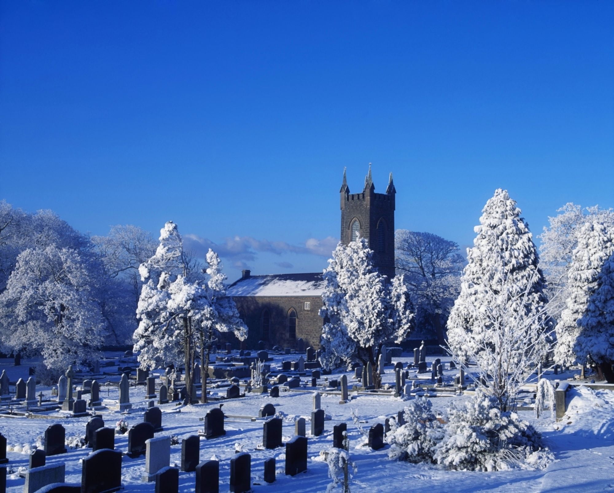 Bushmills Church County Antrim Ireland Church And Cemetery In Winter Canvas Art - The Irish Image Collection Design Pics (34 x 26)