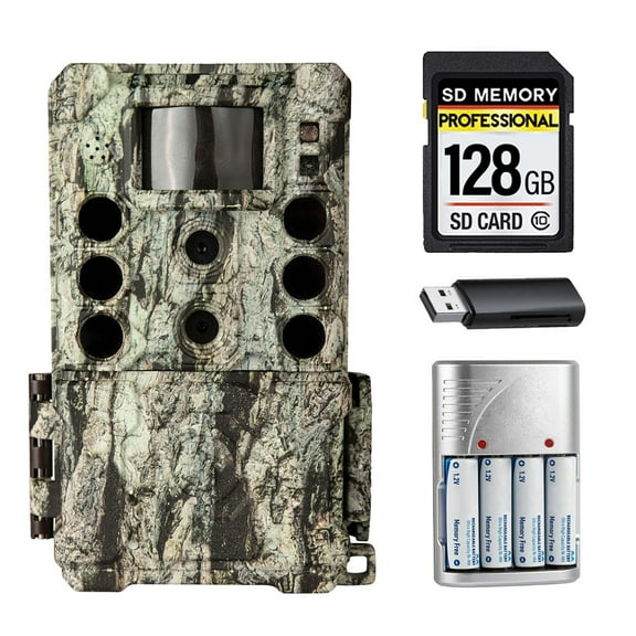 Bushnell Core DS-4K No-Glow Trail Camera (Camo) + 128GB + Batteries w/ Charger + Card Reader (International Version)