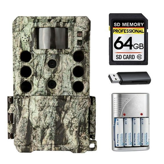 Bushnell Core DS-4K No-Glow Trail Camera (Camo) + 64GB + Batteries w/ Charger + Card Reader (International Version)