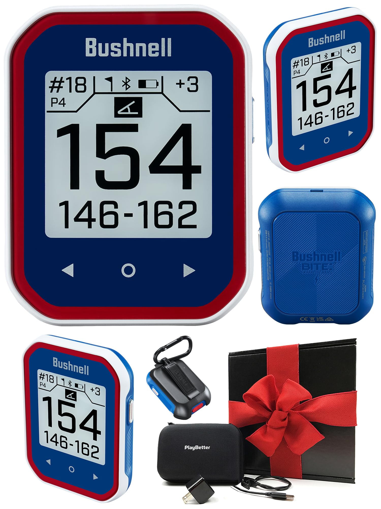 Bushnell Phantom 3 (Blue) Slope Golf GPS Handheld Gift Box Bundle - Touchscreen, Auto Course, Hole Recognition & Auto-Prompt Score Entry with PlayBetter Wall Adapter & Protective Case