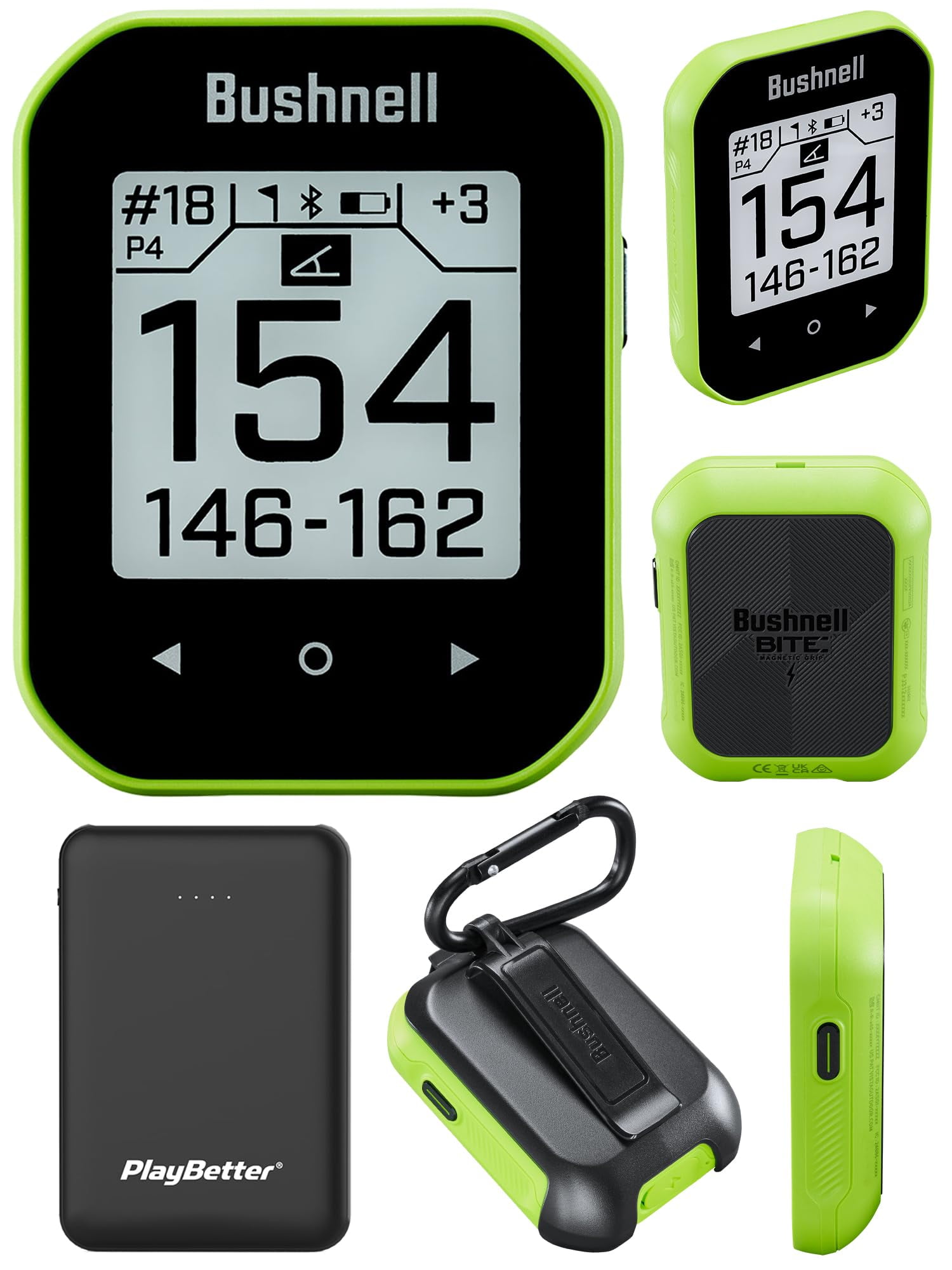 Bushnell Phantom 3 (Green) Slope Golf GPS Handheld Bundle - Touchscreen, Auto Course & Hole Recognition, Auto-Prompt Score Entry with PlayBetter Portable Charger, Belt Clip & Carabiner