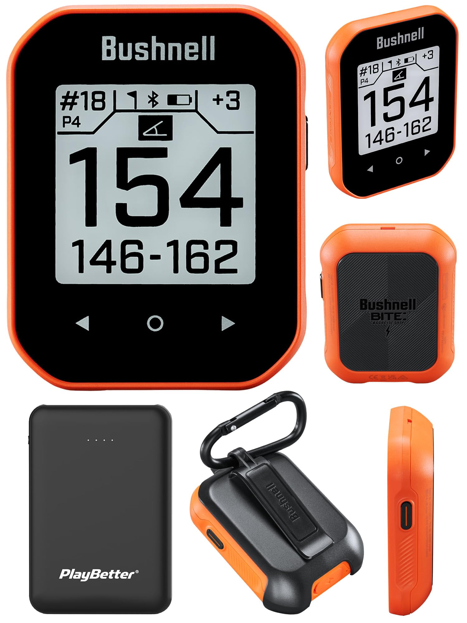 Bushnell Phantom 3 (Orange) Slope Golf GPS Handheld Bundle - Touchscreen, Auto Course & Hole Recognition, Auto-Prompt Score Entry with PlayBetter Portable Charger, Belt Clip & Carabiner