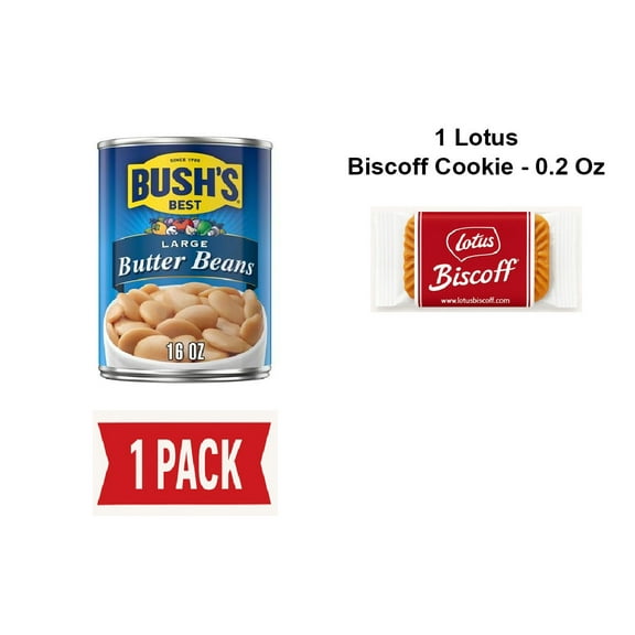 Bushs Best Large Butter Beans 16 Oz - Pack Of 1 & Lotus Biscoff Cookie - 0.2 Oz - 1 ct