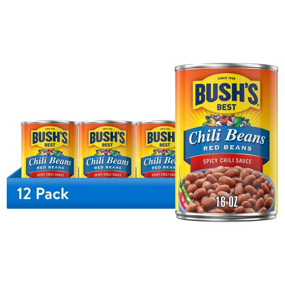 (12 pack) Bush's Chili Beans, Canned Red Beans in Hot Chili Sauce, 16 oz Can