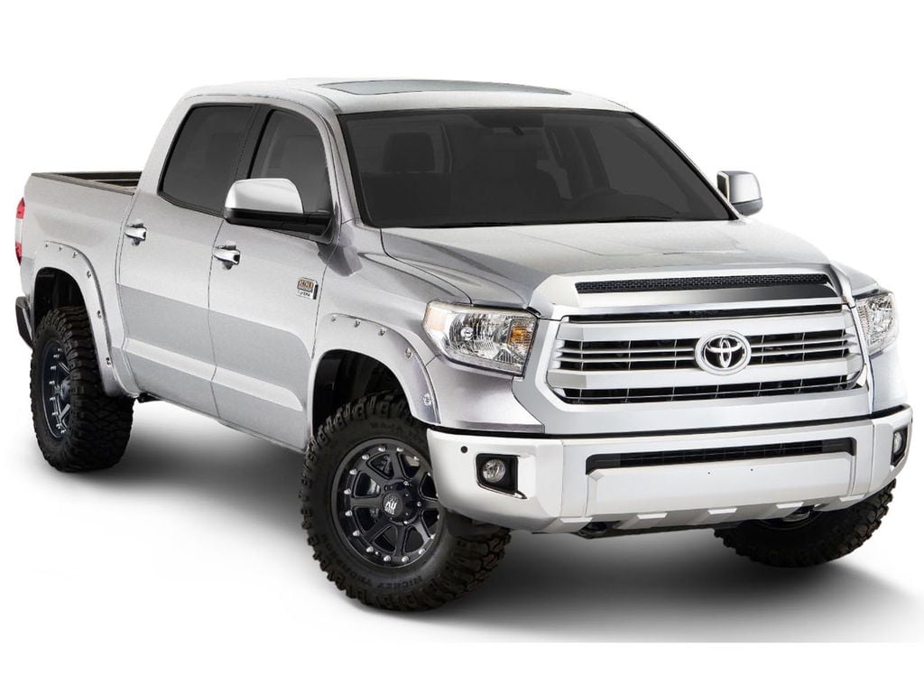 Bushwacker by RealTruck Pocket/Rivet Style Color-Matched Front & Rear Fender Flares | 4-Piece Set, Super White, Smooth Finish | 30918-13 | Compatible with 2017-2020 Toyota Tundra Fleetside