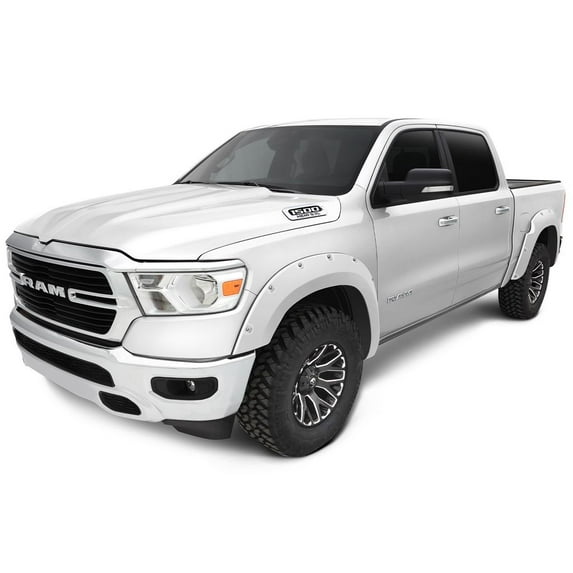 Bushwacker by RealTruck Pocket/Rivet Style Color-Matched Front & Rear Fender Flares | 4-Pc Bright White CC Smooth Compatible with 2016-2018 Ram 1500, Incl Sport; 2020-2022 1500 Classic (No R/T/Rebel)