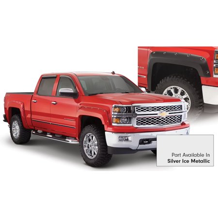 Bushwacker by RealTruck Pocket/Rivet Style Color-Matched Front & Rear Fender Flares | 4-Pc Silver Ice Metallic, Smooth Compatible with 2019-2021 Chevrolet Silverado 1500; 2022 Silverado 1500 LTD