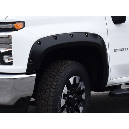 Bushwacker by RealTruck Pocket/Rivet Style Front & Rear Fender Flares | 4-Piece Set, Black, Smooth Finish | 40982-02 | Compatible with 2020 - 2024 Chevrolet Silverado 2500 HD, 3500 HD