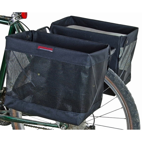 Bushwhacker Omaha Bicycle Grocery Panniers Foldable Bike Rack Bags & Basket for Groceries Easy 3-Point Mounting System Pair of Rear Bags for Shopping and Cycling Commuting