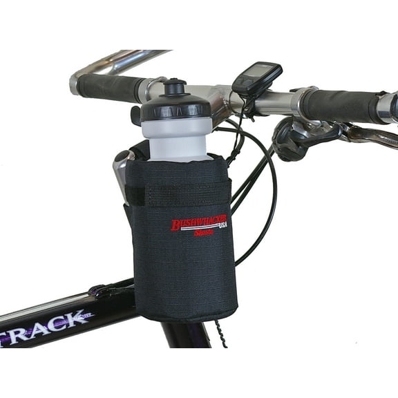 Bushwhacker Shasta Black Insulated Bike Water Bottle Holder 20 oz BPA Free No Screws Hardware Required Two Point Bike Frame Handlebar Strap Attachment Belt Loop 600 Denier Polyester Fabric