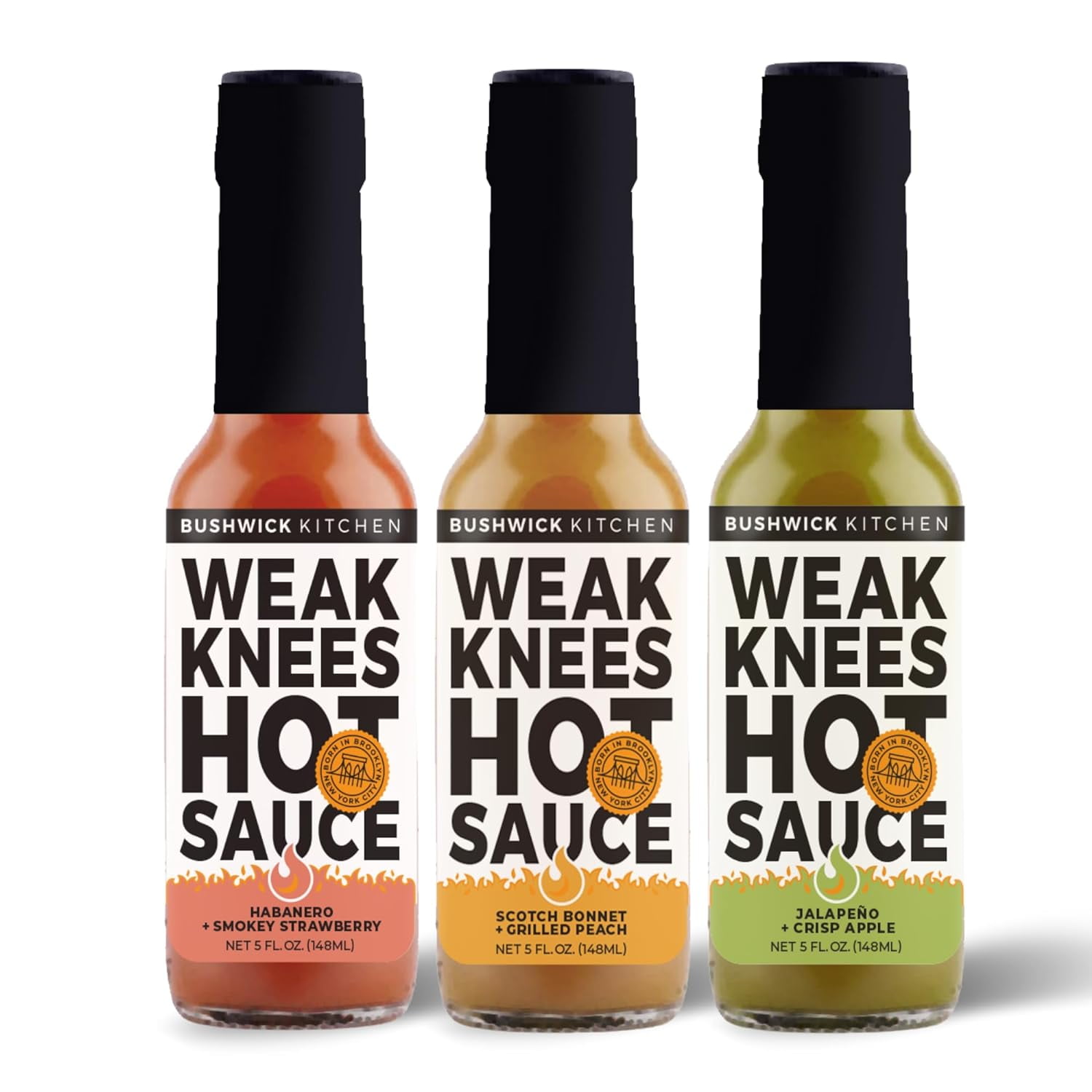 Bushwick Kitchen Weak Knees Hot Sauce Sampler Gift Set, Three (3
