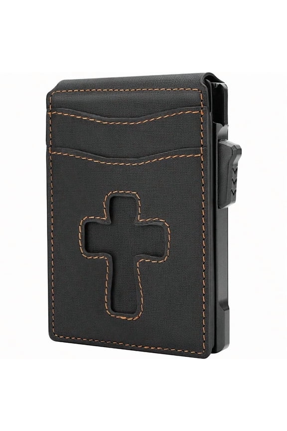 Busin Card Holder Credit Card Holder Denim Worsted Weave Mens Wallet Money Clip Pop Up Flip Cover Cross RFID Blocking Slim Wallet for Men Black