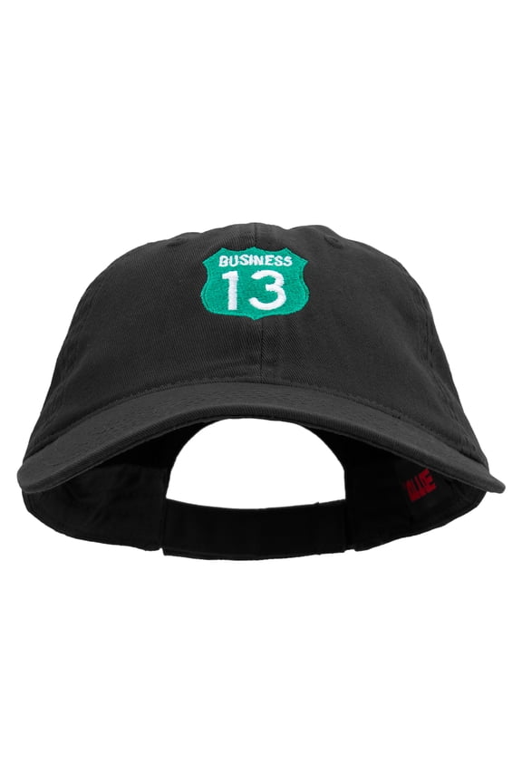 Business 13 Route Number Embroidered Garment Washed Cotton Twill Cap - Black OSFM