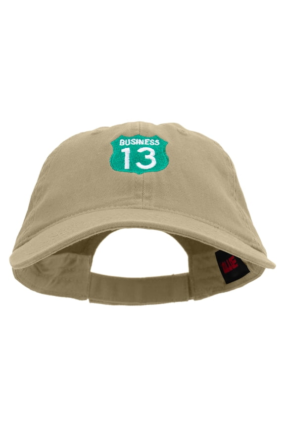 Business 13 Route Number Embroidered Garment Washed Cotton Twill Cap - Khaki OSFM
