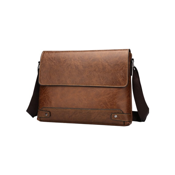 Business A4 Document Shoulder Bag, Premium Textured Leather Crossbody, Adjustable Strap, Spacious Lightweight for Work Travel Daily Use,Coffee