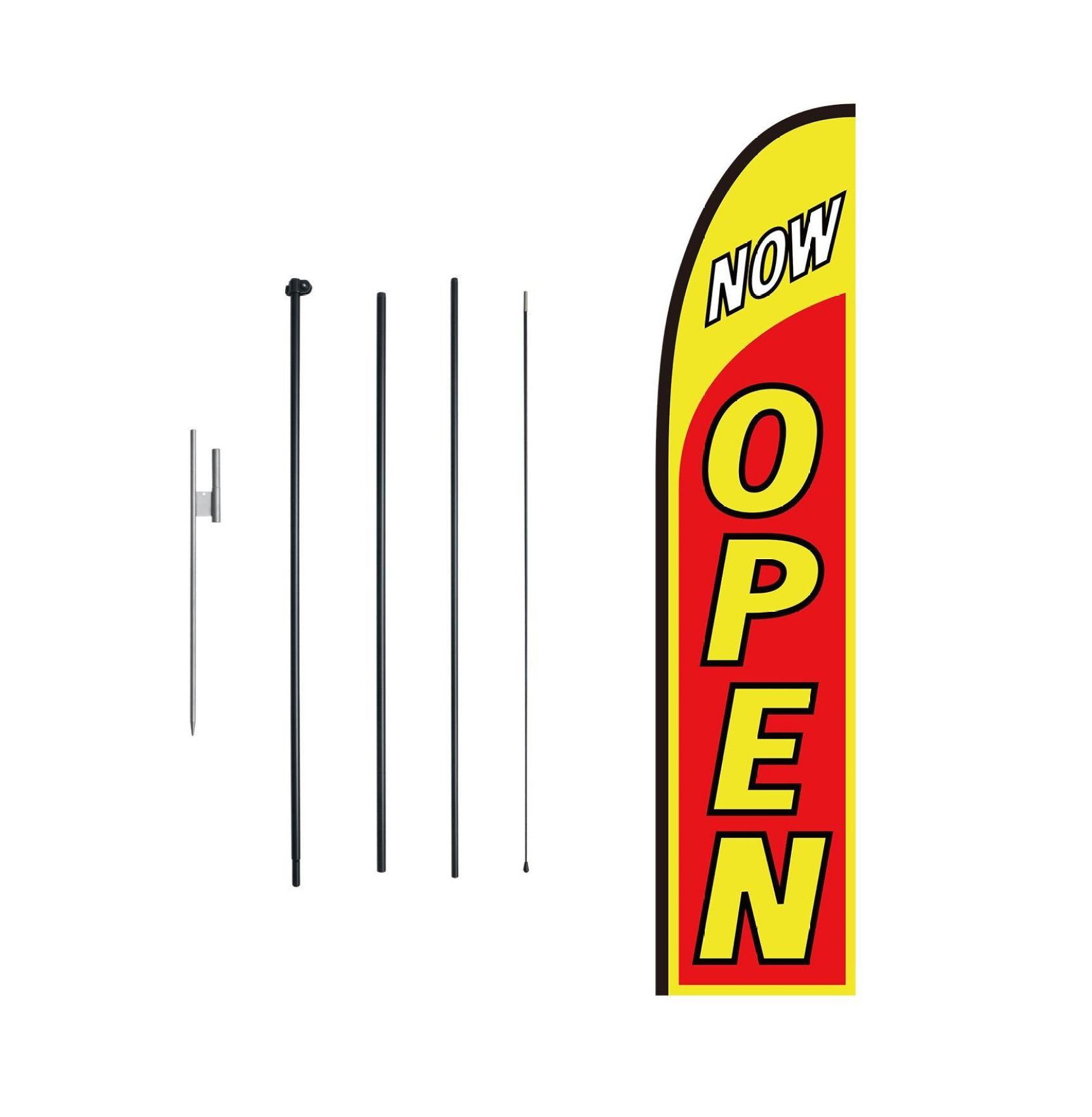 11.5ft "Yes We Are Open For Business" Feather Swooper Flag – Windless Advertising Banner (Multi-Color)