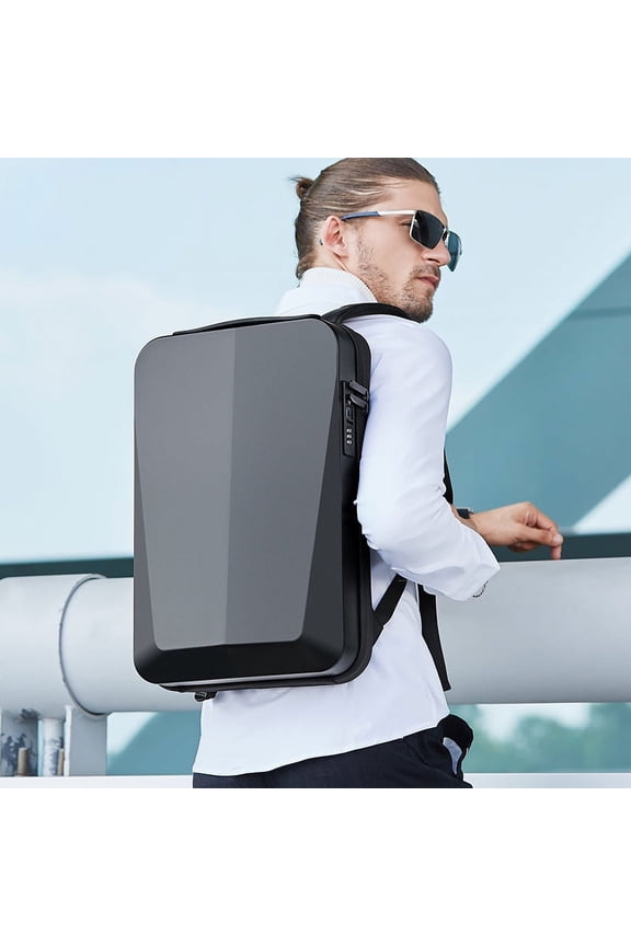 Business Backpack Men's Plastic Hard Case Computer Bag,Silver And White Upgrade
