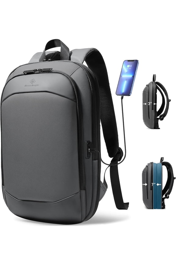 Business Backpack for Men 17 Inch,Slim & Expandable  Travel Laptop Backpack with USB Charger Port (Dark Grey)