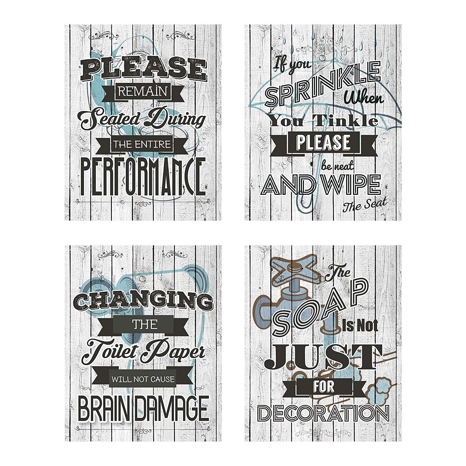 Business Basics Set of Bathroom Quotes & Sayings Rustic Shabby Chic Art