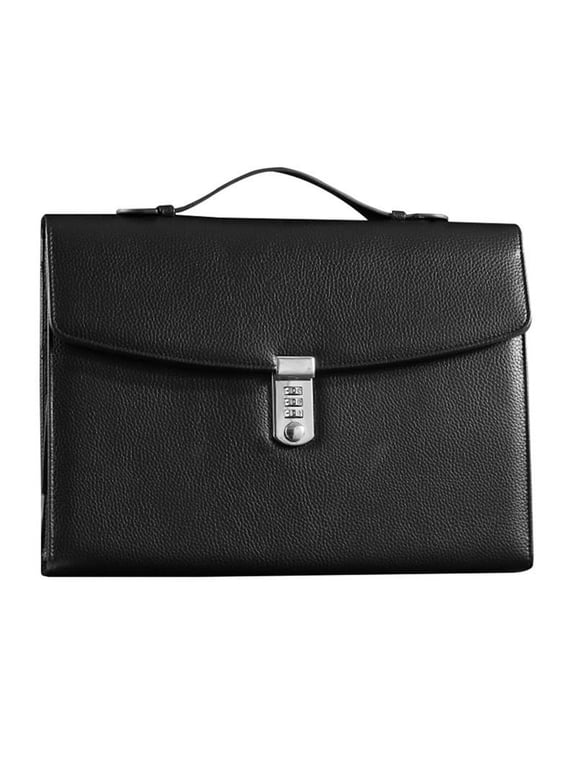 Sofa Leather Briefcase with Combination Lock - High Capacity Document Handbag for Meetings, Black
