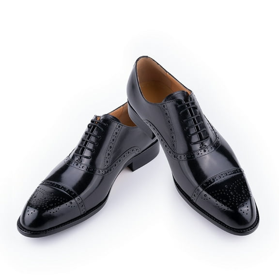 Business Brogue Shoe Men's Cowhide Oxfords New Style Handmade Formal Men's Wedding Party Lace-up Pointed Dress Shoes Black 10.5