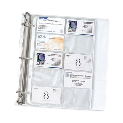 Business Card Binder Pages, For 2 x 3.5 Cards, Clear, 8 Cards/Sheet, 5 Pages/Pack