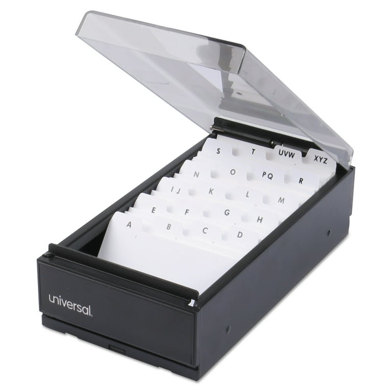Business Card File, Holds 600 2 x 3.5 Cards, 4.25 x 8.25 x 2.5, Metal/Plastic, Black Business Card File, Holds 600 2 x 3.5 Cards, 4.25 x 8.25 x 2.5, Metal/Plastic, Black