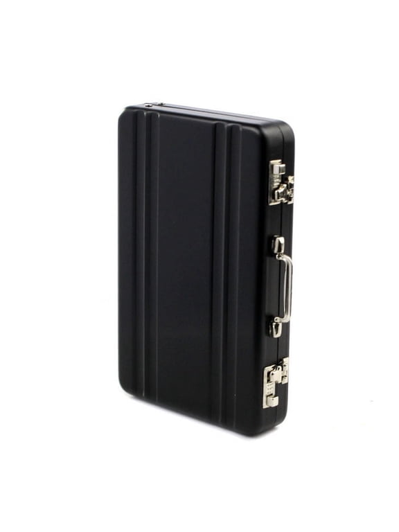 Business Card Holder Aluminum Business Card Case Mini Briefcase with Metal Lock Clasp Protective Hard Card Storage Box