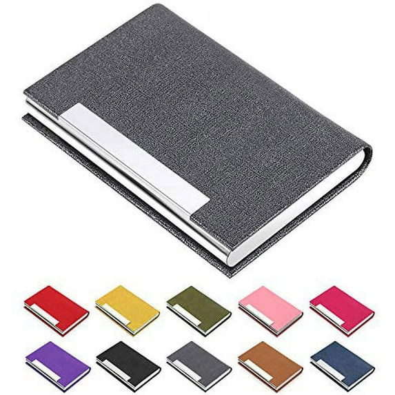 Business Card Holder, Business Card Case Luxury PU Leather & Stainless Steel Multi Card Case,Business Card Holder Wallet Credit Card ID Case/Holder for Men & Women. (Gray)?
