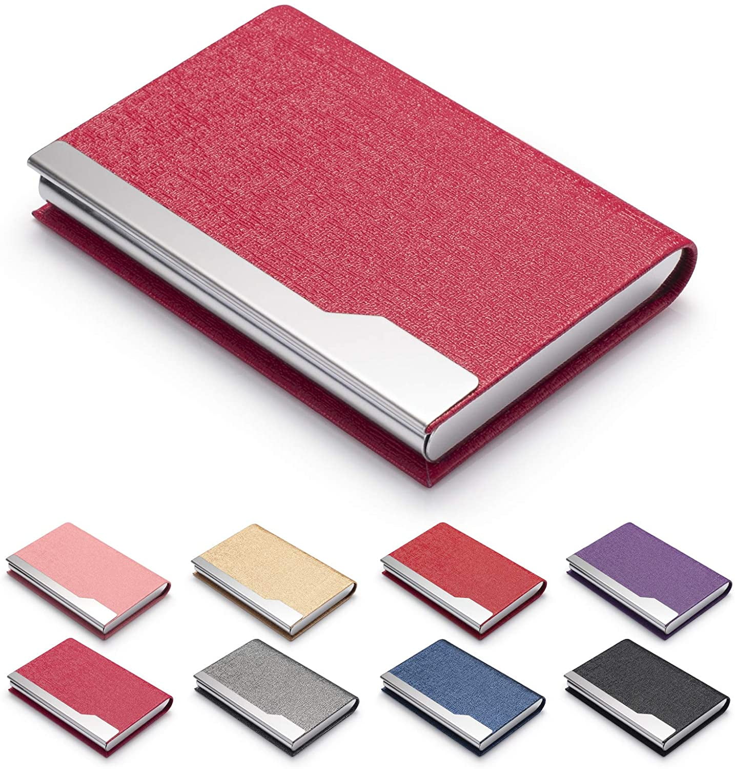 2-Pack Metal Business Card Holders - Thumb Slide Push Open Design Holds 18 Cards, Gold Finish