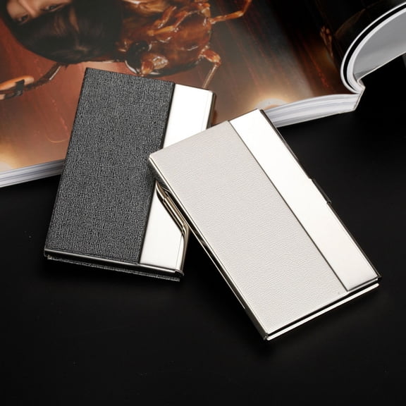 FONDOTIN PU and Stainless Steel Business Card Holder Secure Closure for Men
