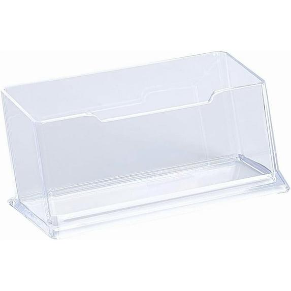 Business Card Holder Clear Plastic Card Display Stand 2 Pieces Desk Accessory Transparent Name Card Case Box Organizer Horizontal Countertop